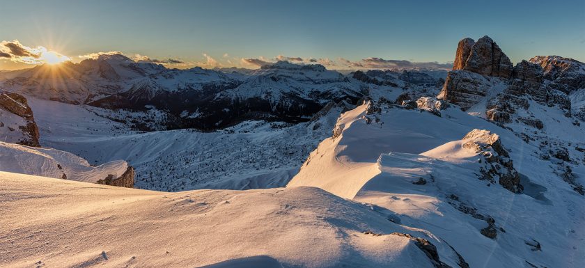 sunset near cinque torri in dolomites