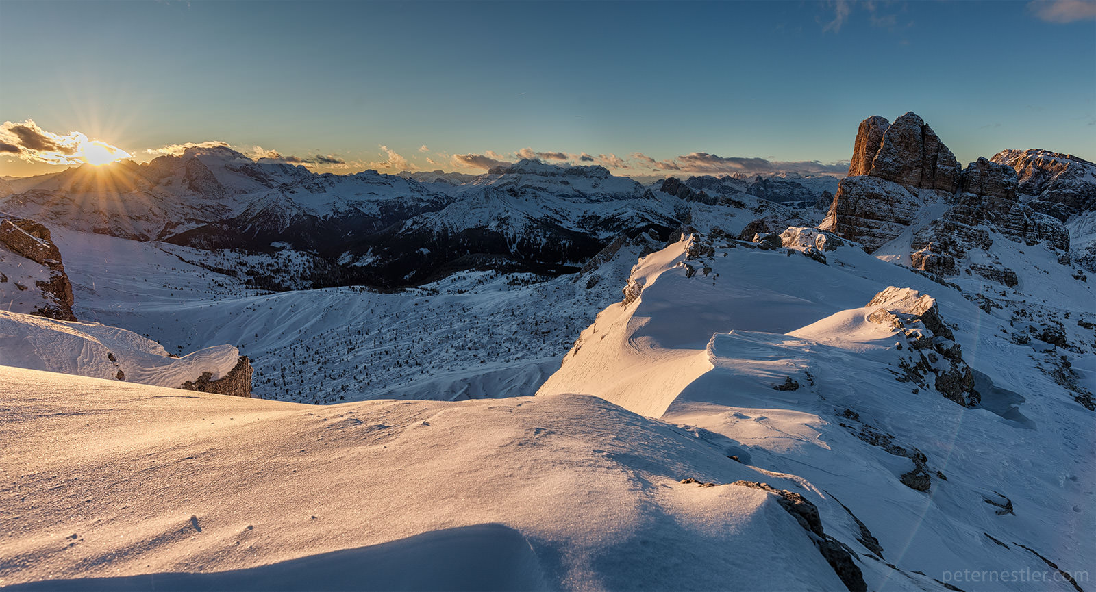 sunset near cinque torri in dolomites