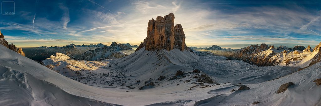 Epic - Sunset Panoramic Image in the Italian Dolomites at Tre Cime di Lavaredo