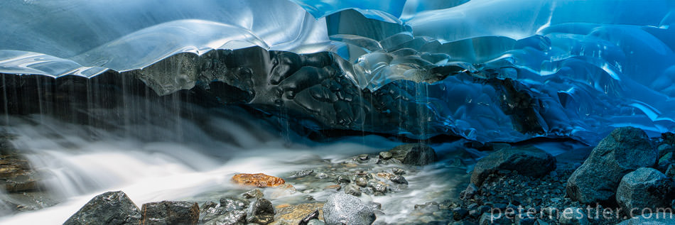 View from inside an ice cave in Alaska