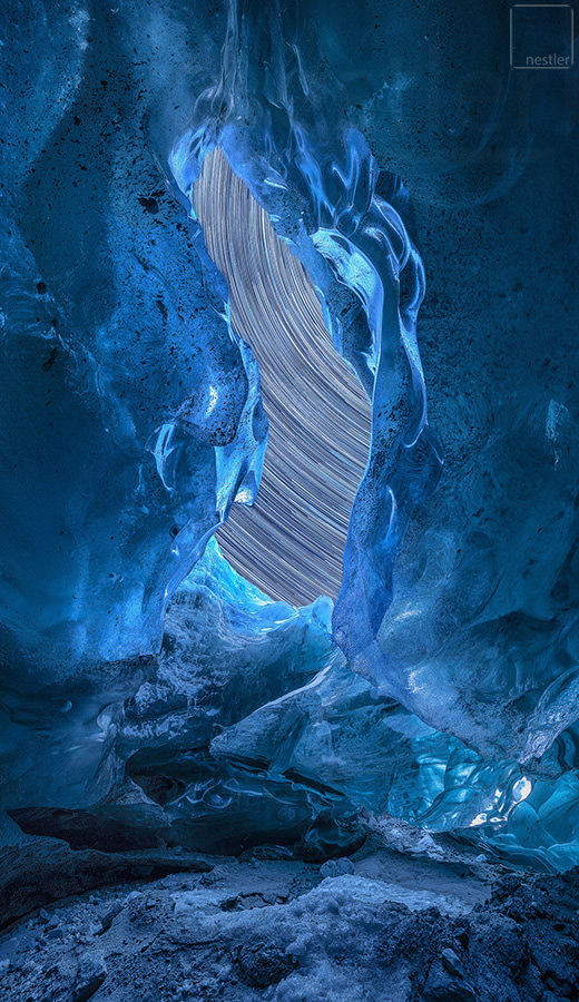 Icy Cosmos - Star Trails from inside an ice cave in Juneau, Alaska