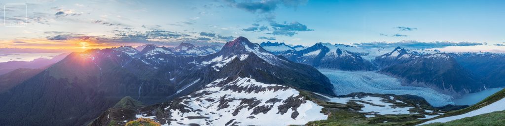 Panoramic view from Mt McGinnis overlooking the Mendenhall Glacier