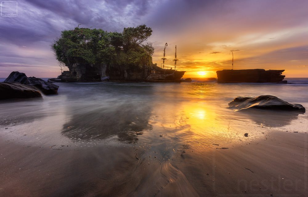 Tanahlot Temple at sunset in Bali Indonesia