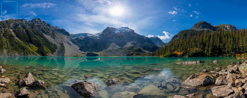 Panoramic image of Upper Joffre Lake near Whistler, Canada