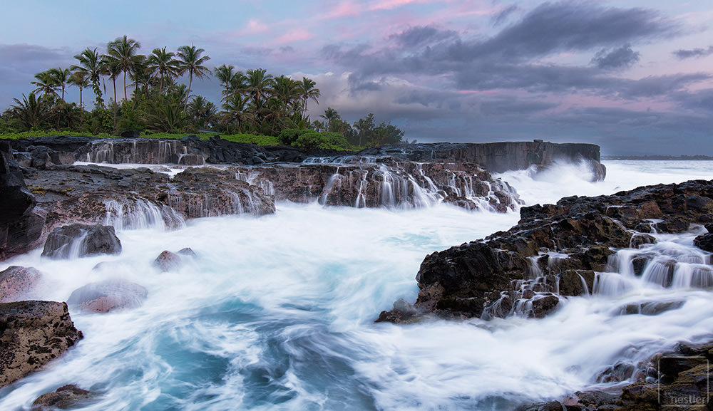 Washtub Palms - Sunrise at the rocky shores of Hawaii